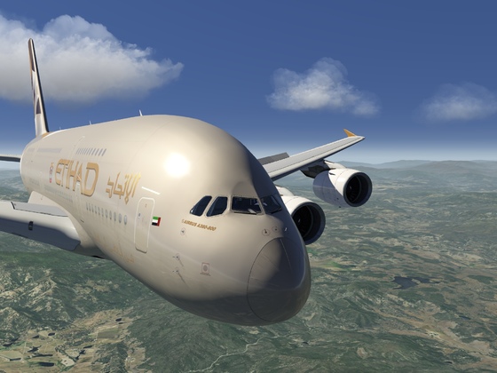 Etihad A380 flight from Palm Springs to Travis AFB